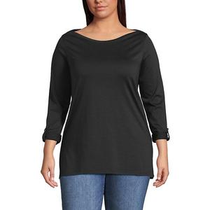 Туника с 3/4 рукавом и лодочкой из хлопка Supima, Plus size, с регулировкой Lands' End, Black