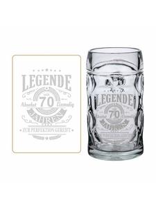 Пивная кружка с гравировкой Легенда 70 лет 0,5 литра прозрачная LUXENTU
