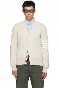 Кардиган из хлопкового крепа с четырехрядной миланской вышивкой Thom Browne, бежевый