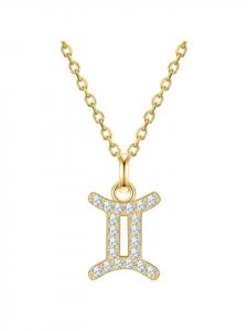 Glanzstücke München Колье со знаком зодиака Близнецы из стерлингового серебра с цирконами в оправе из желтого золота