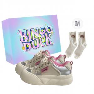 Женские кроссовки с низким верхом, увеличивающие рост, с защитой от скольжения BINGO DUCK, Pink+Exclusive Shoe Box+Gift Socks