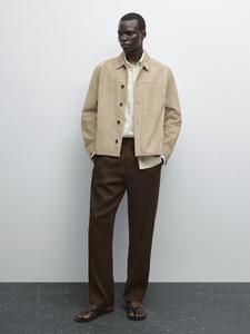 Короткая замшевая кожаная куртка Massimo Dutti, Pale Khaki