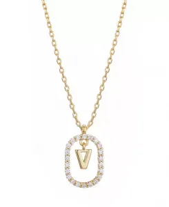 Ожерелье с плавающей буквой из позолоченного кубического циркония Adornia, gold-v