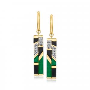 Серьги-подвески Ross-Simons с ониксом, зеленым халцедоном и белым топазом из 18-каратного золота поверх стерлингового серебра Ross-Simons, белый