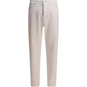 Пятикарманные джинсовые брюки iconic fit, окрашенные в процессе пошива Brunello Cucinelli, белый