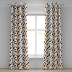 Штора ABAKUHAUS с люверсами для гитары, реалистичное изображение классических и электрических инструментов для развлечений, декоративные двухпанельные шторы, 280 см x 245 см, бледно-оранжевый, коричневый, белый