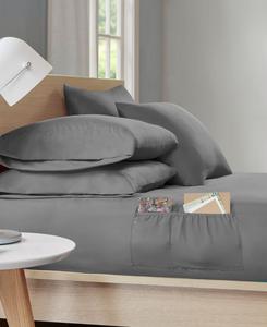 Комплект постельного белья из микрофибры с боковыми карманами для хранения, 4 предмета, размер Twin Intelligent Design, цвет charcoal