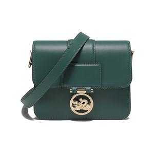 Кожаная коровья маленькая квадратная сумка через плечо кроссбоди малого размера для женщин цвет буковый зеленый LONGCHAMP