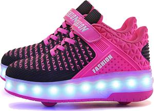 Детские роликовые кроссовки Aikuass с USB-подзарядкой и светящейся LED-подсветкой для мальчиков и девочек, 1- Rose- Double Wheels