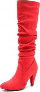 Женские сапоги до колена с заостренным носком, сексуальные на каблуке-шпильке, свободного кроя, с боковой молнией, плиссированная кожа, высокие сапоги Heiyom, Red Suede