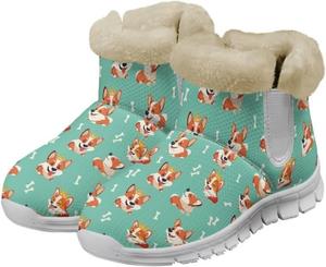 Женские зимние ботинки Jeiento с мехом, повседневные прогулочные ботинки, походные ботинки, легкие и удобные утолщенные ботинки до щиколотки, Cute Corgi Dog Bone