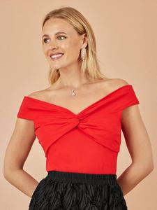 Топ с узлом в стиле Bardot Yumi, Red