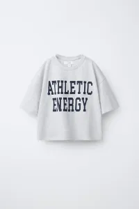 Футболка с университетским слоганом Zara, серый