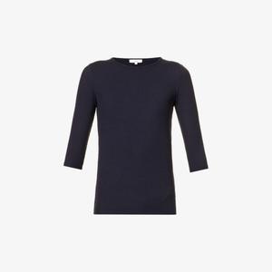 Топ из эластичной ткани в рубчик с рукавами три четверти Vince, синий