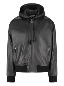 Кожаная куртка с капюшоном Loewe, черный