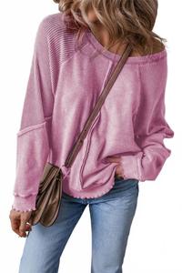 Свитшот с вафельным узором и рукавами реглан в розовом цвете Shewin