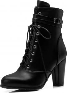 Женские кожаные ботильоны DXSYMJM на шнуровке с высоким широким каблуком, заостренным носком и молнией, стиль байкер/рыцарь, Black