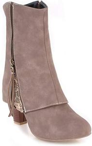 Женские модные ботильоны MIOKE с округлым носком, боковой молнией, массивным каблуком и коротким западным стилем, Apricot-Velvet Lined