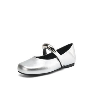 BOERDIQI Плоские туфли Мэри Джейн 1 см женские серебристые с овчинной стелькой, цвет Silver (Sheepskin Insole)