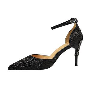 Женские туфли на тонком каблуке и высоком каблуке QITUMAUL, Black[Heel Height 7.5Cm]