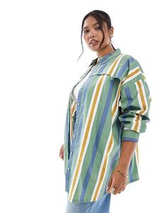 Рубашка с накладной кокеткой и закругленными краями ASOS DESIGN в полоску Asos Curve