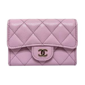 Зернистая Кожа Личи Зернистая Телячья Кожа Визитница Женская Розовая CHANEL