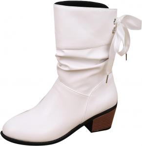 Женские современные ковбойские сапоги Unifizz в западном стиле, средней длины, с круглым носком и массивным каблуком, ковбойские ботильоны с шнуровкой, White
