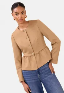 Блейзер прямого кроя без воротника с баской Lipsy, Faux Suede Camel