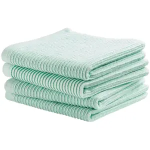 DDDDD Кухонное полотенце «Полоса, 30х30 см, 100% хлопок», (комплект, 4 шт.), с роскошной ребристой структурой и оптимальным впитыванием влаги, цвет pastel green