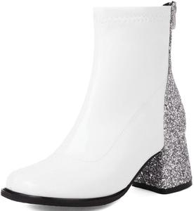 Женские блестящие ботинки DINTAHA, ботинки с квадратным носком и массивным каблуком, на щиколотку, сзади на молнии, блестящие ботильоны, White