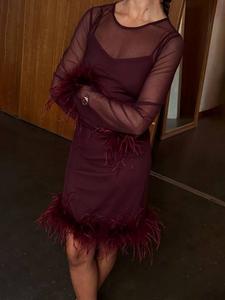 Мини-платье Mesh Feather Never Fully Dressed, Wine