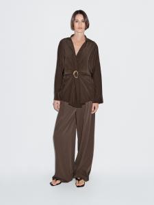 Длинная рубашка с брошью Massimo Dutti, коричневый