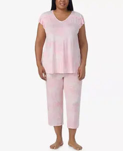 Укороченный пижамный комплект с короткими рукавами больших размеров Ellen Tracy, мультиколор