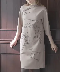 Крутое платье с рукавами три четверти и иллюстрацией Studio Picone, цвет Beige(019)