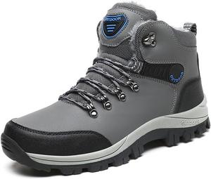 Мужские зимние ботинки Qacksv, высокие, с теплой меховой подкладкой, водонепроницаемые снежные ботинки, походные ботинки с толстой подошвой для холодной погоды, серый