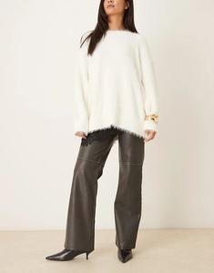 Широкие брюки Gina Tricot из искусственной кожи в стираном черном цвете