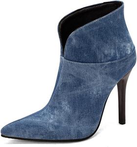 Женские ботильоны на высоком каблуке-стилете CoceMoce, сексуальный заостренный носок, на молнии, на щиколотку, осень-зима, ткань, джинсовая ткань, замша, нарядная обувь для вечеринок, работы, офиса и свиданий, Blue