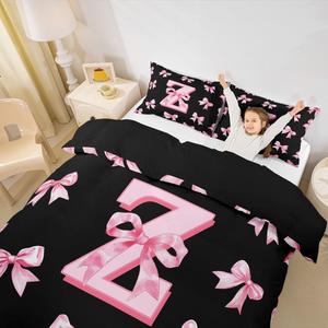 Erosebridal Комплект постельного белья для девочек Cute Pink Bow с монограммой Z, розовый бант, Pink Z