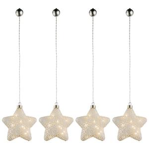 Набор из 4-х светодиодных подвесных светильников-звезд, белое стекло, ширина 15 см. Globo Lighting, белый