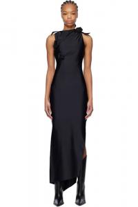 Черное асимметричное платье макси с цветочным принтом Coperni