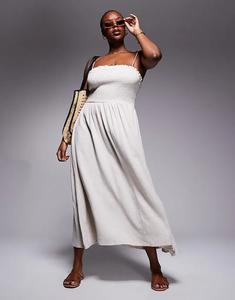 Пляжное платье-бандо Isabel из льняной смеси с присборенной юбкой в натуральном цвете ASOS