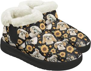 Женские зимние ботинки на шнуровке без шнурков, теплые кроссовки с плюшевой подкладкой, дизайн зимних ботинок, толстые каблуки, противоскользящие Chririnla, Sunflower Puppy