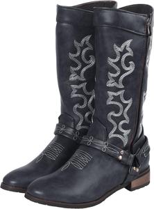 Ковбойские сапоги для женщин, женские вестерн-сапоги, удобные, средние по голенище, боковая молния, массивный каблук, модная вышивка, заостренный носок, обувь для кантри-концертов, танцев, свадеб и путешествий Generic, Black