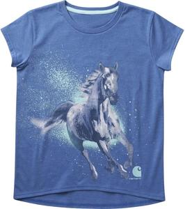 Футболка Carhartt для девочек с короткими рукавами и круглым вырезом, с изображением бегущей лошади, Bright Cobalt Heather