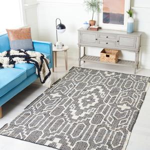 Ковер SAFAVIEH, 153 x 244 см, Natural Fiber Collection, Black & Ivory, ручной работы из джута, идеально подходит для помещений с высокой проходимостью в гостиной, спальне (NFB750Z)