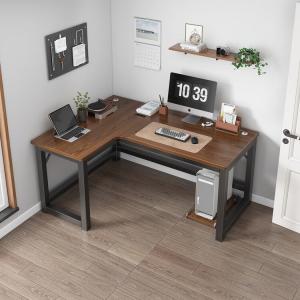 Угловой стол Naijia 120x80 см, компьютерный стол для домашнего офиса, письменный стол в спальню, цвет: североамериканский орех + черная рама, левый угол