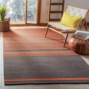 Ковер SAFAVIEH, 153 x 244 см, Kilim Collection - Dark Grey & Orange, ручное плоское плетение из шерсти, идеально для помещений с высокой проходимостью в гостиной, спальне (KLM952C)