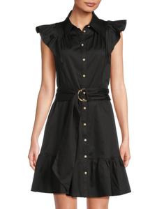 Платье из хлопкового поплина с рукавами-крылышками и поясом Karl Lagerfeld Paris, черный