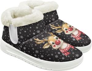 Рождественские ботильоны JoyLamoria для женщин, походные зимние ботинки, утепленные короткие уличные, Deer Snowflake Pattern