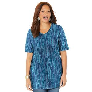 Женская туника больших размеров с короткими рукавами и v-образным вырезом Catherines легкого кроя, цвет Navy Foliage